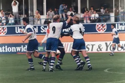 Celebrations after the Mitchell Thomas goal that gave us our first win and points of the season at the fourth attempt