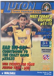 Programme: Luton Town FC vs Walsall (5th Oct 1996)
