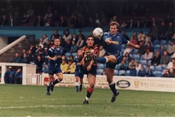 Tony Thorpe beats the Shrews defender but his lob goes just over the bar