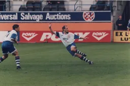 Paul Showler celebrates one of his 2 goals making it 4 goals in 4 games for him