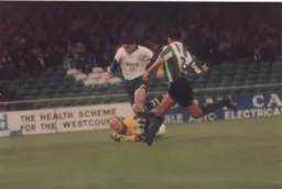 Thorpey with one of the three goals he put past the famous Bruce Grobbelaar