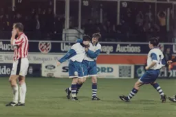 Thorpe and Alexander celebrate as the Town go top of the league in front of the Sky cameras on Friday Night Football