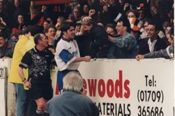 Tony Thorpe celebrates with the travelling Hatters as incredibly he scores his seventh goal in four games