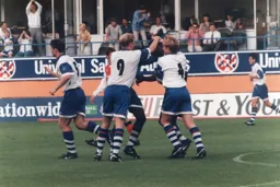 Celebrations after the Mitchell Thomas goal that gave us our first win and points of the season at the fourth attempt