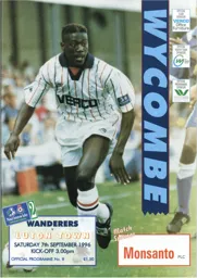 Programme: Wycombe Wanderers vs Luton Town FC (7th Sep 1996)