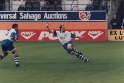 Paul Showler celebrates one of his 2 goals making it 4 goals in 4 games for him