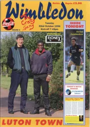 Programme: Wimbledon vs Luton Town FC (22nd Oct 1996)