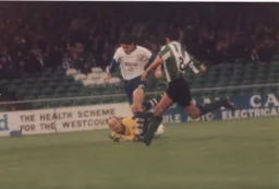 Thorpey with one of the three goals he put past the famous Bruce Grobbelaar