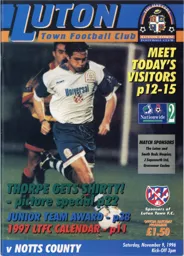 Programme: Luton Town FC vs Notts County (9th Nov 1996)