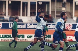 Dwight Marshall celebrates after scoring the Town's first goal in his first start for nine months
