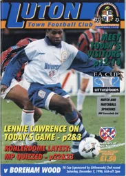 Programme: Luton Town FC vs Boreham Wood (7th Dec 1996)