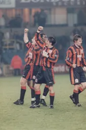 Ceri Hughes celebrates scoring the only goal of the game