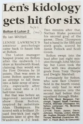 Match Report: Bolton Wanderers vs Luton Town FC (25th Jan 1997)