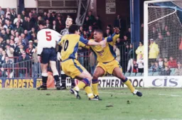 Dwight Marshall celebrates one of the Hatters two goals