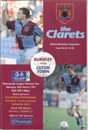 Programme: Burnley vs Luton Town FC (29th Mar 1997)