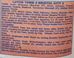 Match Report: Luton Town FC vs Bristol City (1st Apr 1997)
