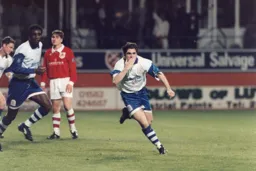 Tony Thorpe celebrating again with the Town's other scorer Steve Davis in the background