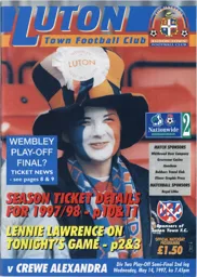 Programme: Luton Town FC vs Crewe Alexandra (14th May 1997)