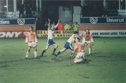 David Oldfield arms raised has just pulled a goal back for The Town