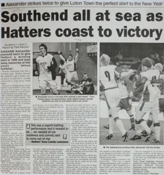Match Report: Southend United vs Luton Town FC (3rd Jan 1998)