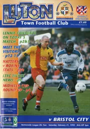 Programme: Luton Town FC vs Bristol City (21st Feb 1998)