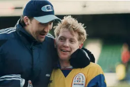 A happy Ian Feuer and Gary Waddock at the end of the game