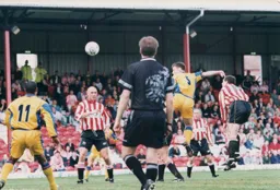 Steve Davis up with the attack sends a header goalwards