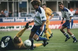 Herve Bacque tries to round the keeper