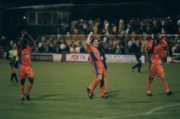 An euphoric Steve Davis salutes the Hatters fans