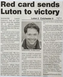 Match Report: Luton Town FC vs Colchester United (29th Aug 1998)