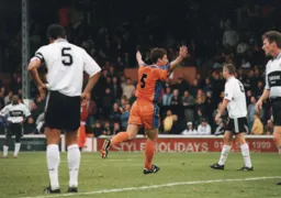 Steve Davis celebrates scoring the third