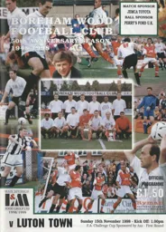 Programme: Boreham Wood vs Luton Town FC (15th Nov 1998)