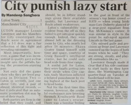 Match Report: Luton Town FC vs Manchester City (28th Nov 1998)