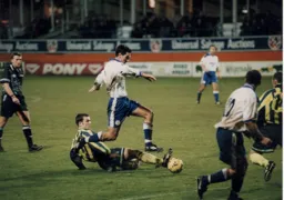 Matthew Spring jumps over a tackle