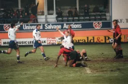 Gary Doherty celebrates scoring the Hatters second
