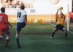 Gary Doherty blasts the ball past the keeper