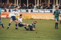 Phil Gray challenging for the ball