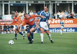 Liam George looking shocked at the foul on Phil Gray