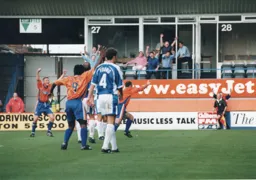 Phil Gray turns to celebrate the only goal of the game