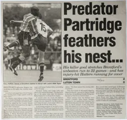 Match Report: Brentford vs Luton Town FC (18th Sep 1999)