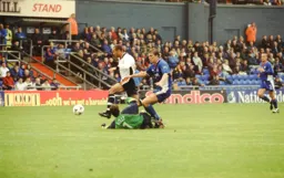Neil Midgley rounds Kelly to score his first ever Luton goal but the Town go down 2-1 at Boundary Park