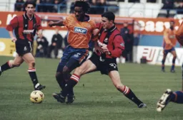 Stuart Douglan wins this battle but one of the few the Town won on the day in a 2-1 defeat to the Cherries