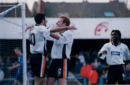 Julian Watts scores the Hatters second to the delight of Doherty