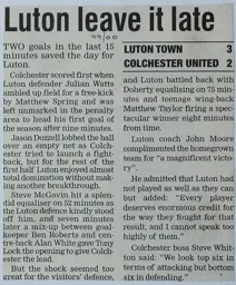 Match Report: Luton Town FC vs Colchester United (1st Apr 2000)