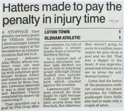 Match Report: Luton Town FC vs Oldham Athletic (6th May 2000)