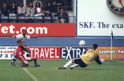 Mark Stein`s shot is saved by Mickael Menetrier