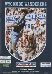 Programme: Wycombe Wanderers vs Luton Town FC (28th Aug 2000)