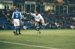 Andre Scarlett celebrates scoring Town`s second goal