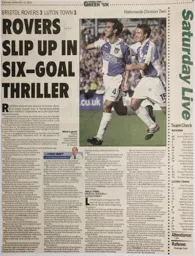 Match Report: Bristol Rovers vs Luton Town FC (30th Sep 2000)