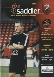 Programme: Walsall vs Luton Town FC (20th Feb 2001)